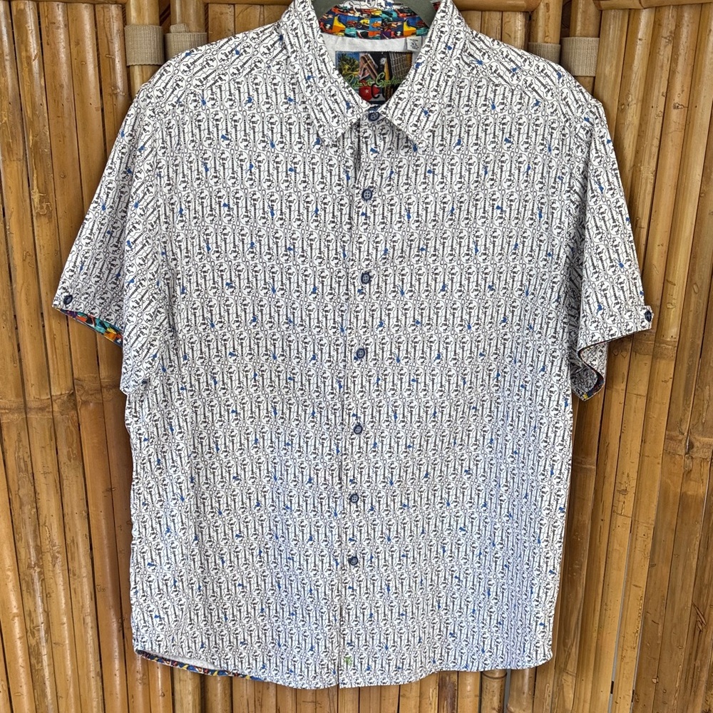 Robert Graham White and Blue Geometric Shirt Size XL
